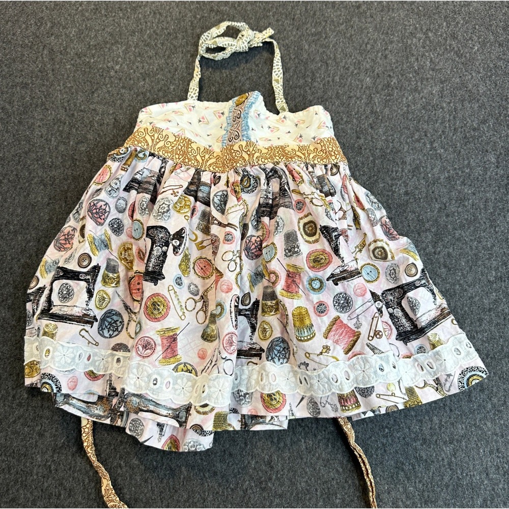 Matilda Jane Platinum Halter Sundress Sewing Print Eyelet Lace Dress Size 8 EUC - Picture 6 of 14